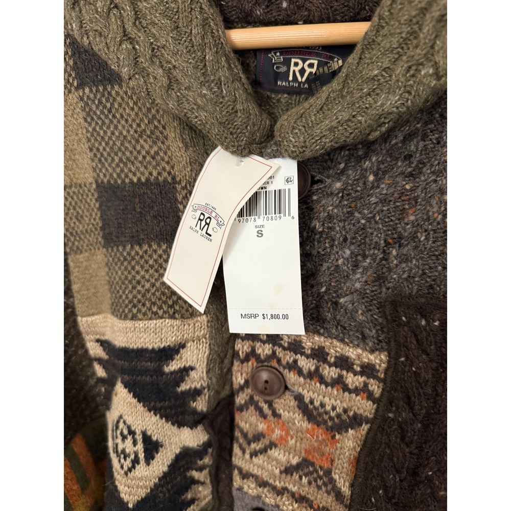 NWT RRL Double RL Patchwork Ranch Cardigan Shawl Collar Belted Wool Blend Mens S - Picture 7 of 16